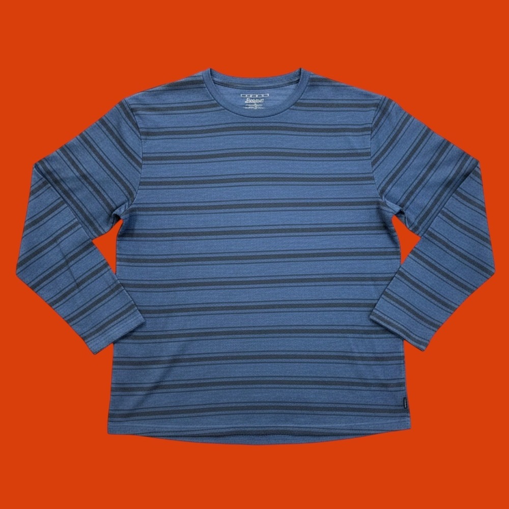 LUCKY BRAND Venice Burnout Long Sleeve Shirt M Blue Striped Crew Neck